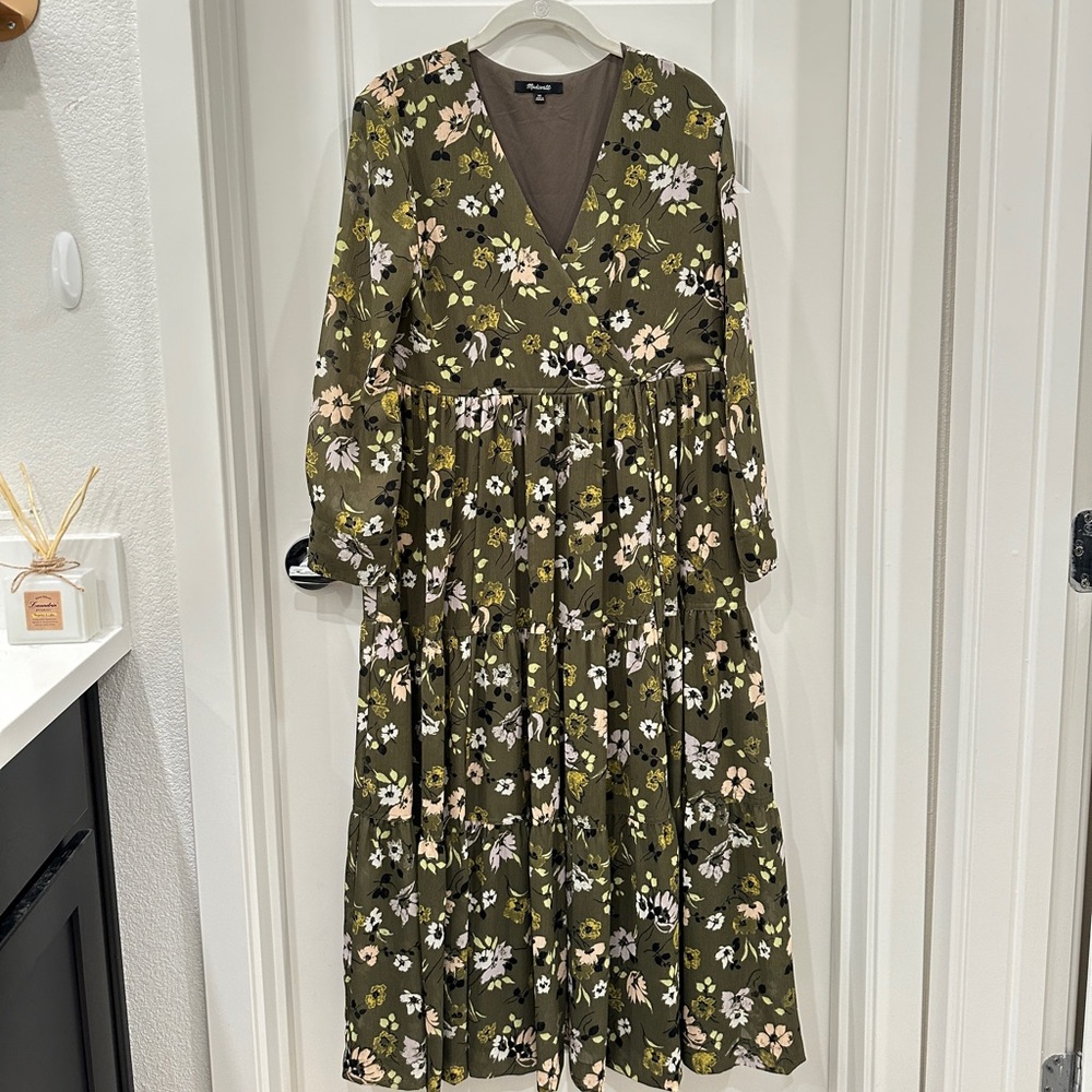 Madewell Wildblooms Green Floral Surplice Maxi Dress Size XS Almost New